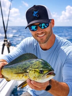 Premium Coastal Fishing Trucker Hat Blue White Snapback
